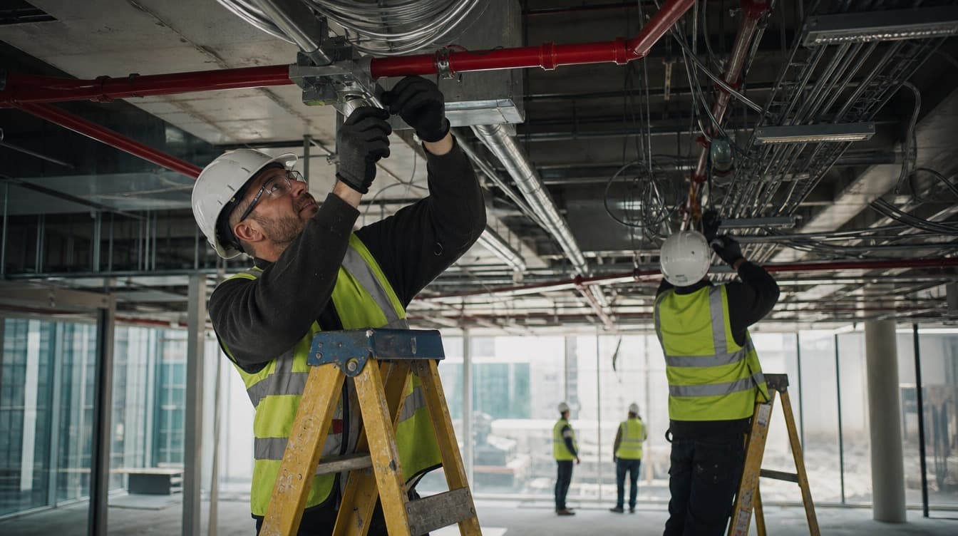 Technicians working on a city-centre office refurbishment